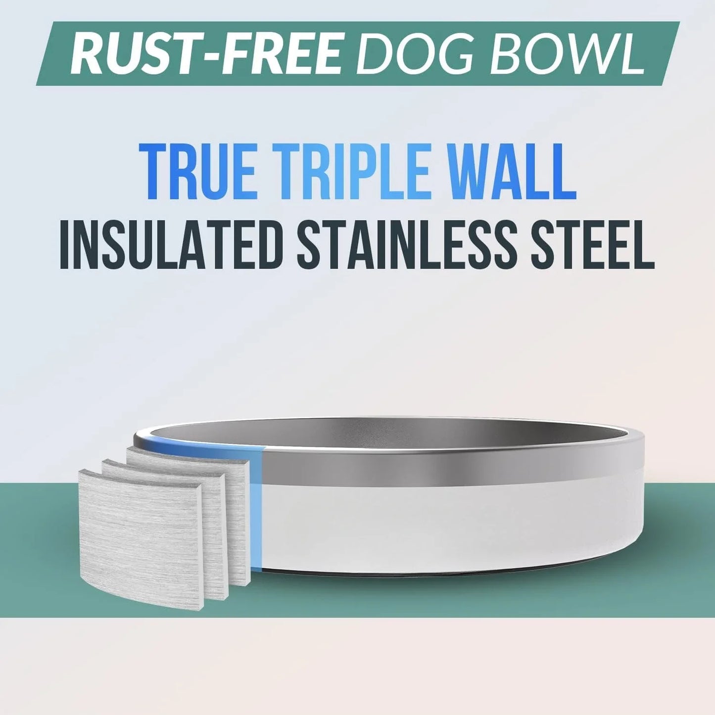 Rust-proof metal and non-slip dog bowl Large, leak-proof heavy duty 3-layer insulated dog bowl - dog