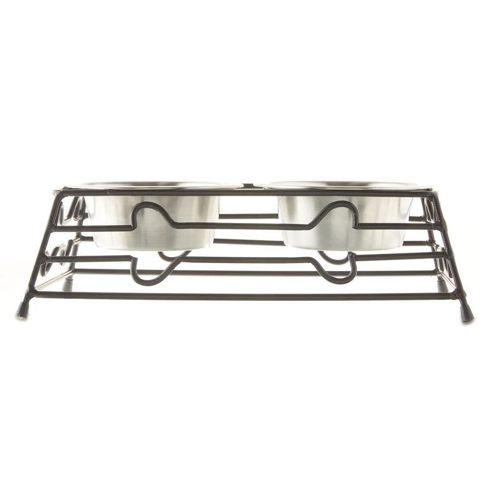 Elevated Dog Bowls Set with Dishwasher Safe Metal Bowls Stylish Black Wire Frame Medium Large Pets Easy Cleanup