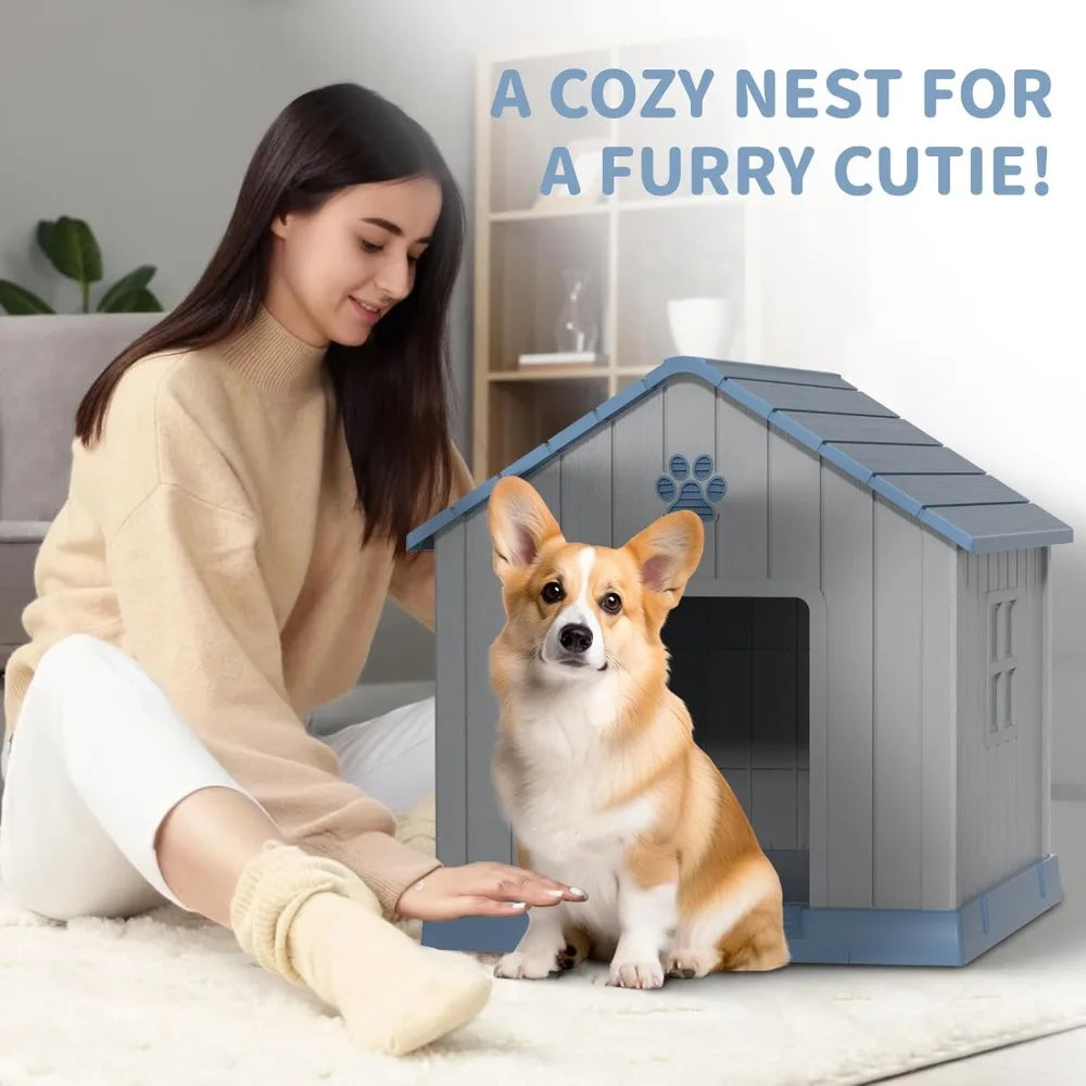 Dog House Indoor Outdoor for Small to Large Sized Dogs Indoor Outdoor Doghouse Puppy Shelter with Elevated Floor, Easy to Assem