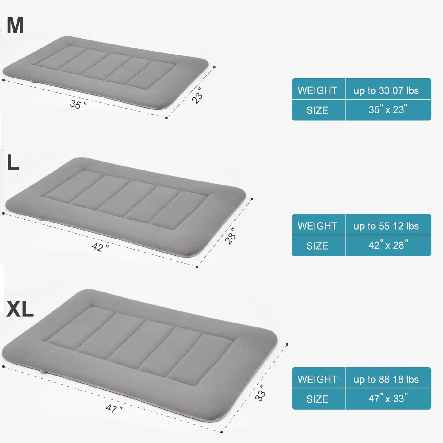 47" Dog Bed Washable Kennel Pad Anti Slip Pet Crate Mat Light Grey