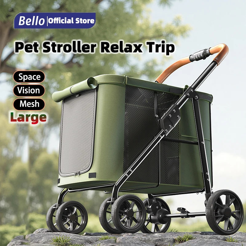 BELLO Large Pet Stroller Camping Cart Large Dog Cart Folding FoldableLarge Space Bearing 30KG for Outdoor Use trolley