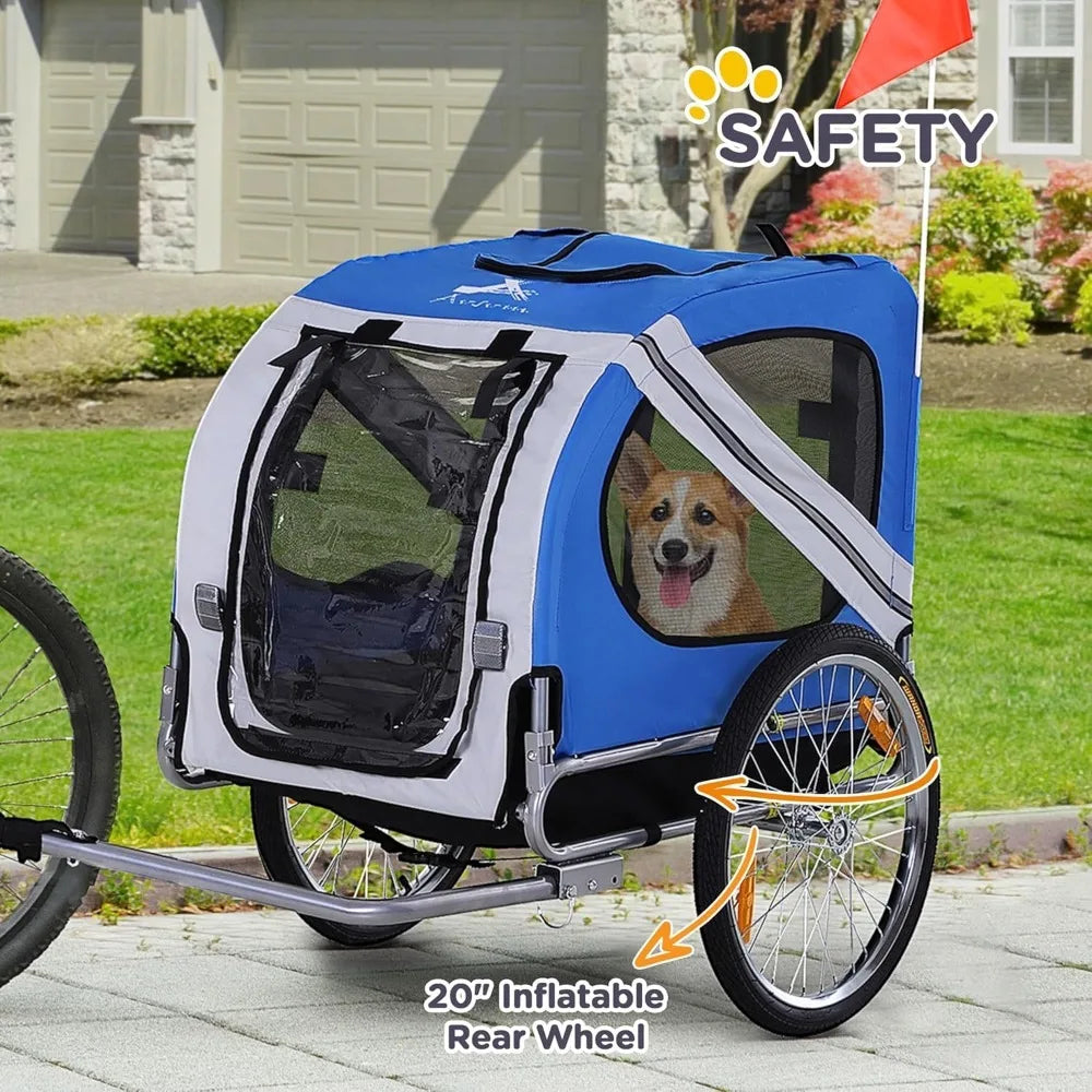 Dog Bike Trailer Pet Cart Bicycle Wagon Cargo ,Carrier Attachment for Travel with 3 Entrances Large Wheels