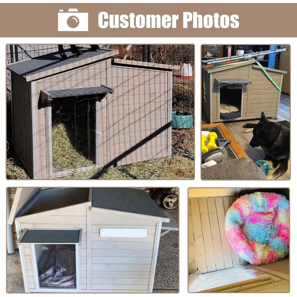 43" L Outdoor Extra Large Dog House with Removable Floor, Raised Feet, Anti-Chewing Iron Frame – Wooden Kennel with Asphalt Roof