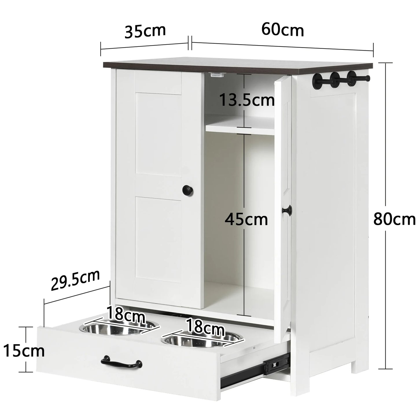 Pet Feeding Station Food Storage Cabinet with 3pcs Hooks Hidden Detachable Stainless Steels Dog Bowls for Medium Sized Dogs