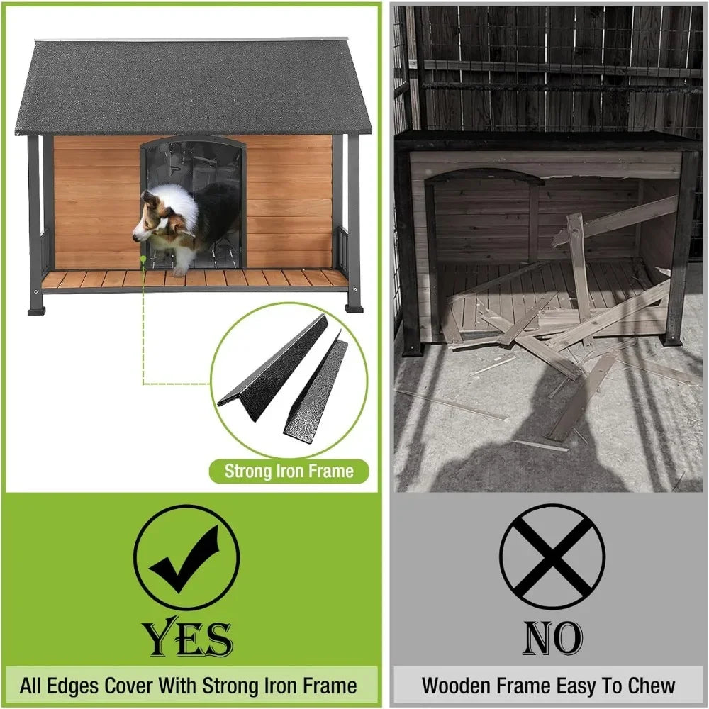 Dog House Outdoor Large Dog Kennel with All-Around Iron Frame Dog Cage Perfect for Small