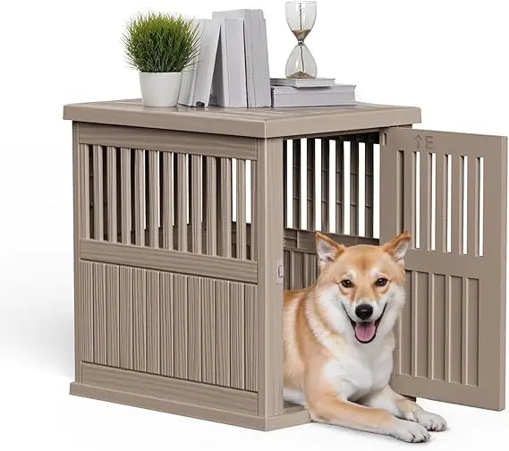 Durable Dog Crate Furniture with Lockable Door,Dog House Indoor for Small Medium Large Dogs (Light Brown, Medium)