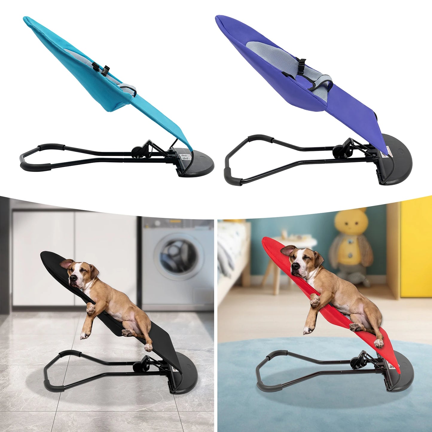 Pet Rocking Chair, Stainless Steel Bracket, Height Adjustable, Foldable, Portable Puppy Rocker Bed with Anti-slip Pads for Home