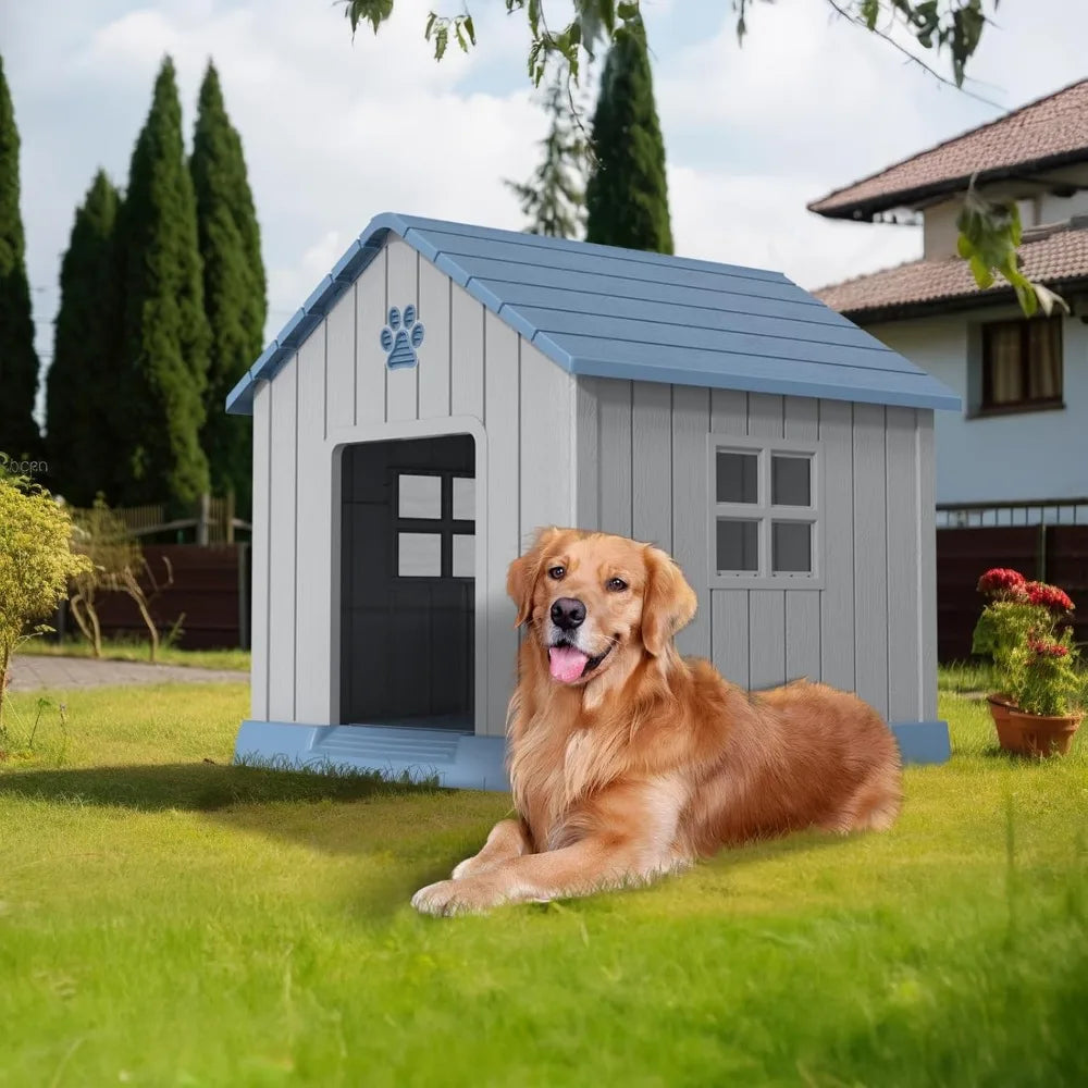 Dog House Indoor Outdoor for Small to Large Sized Dogs Indoor Outdoor Doghouse Puppy Shelter with Elevated Floor, Easy to Assem