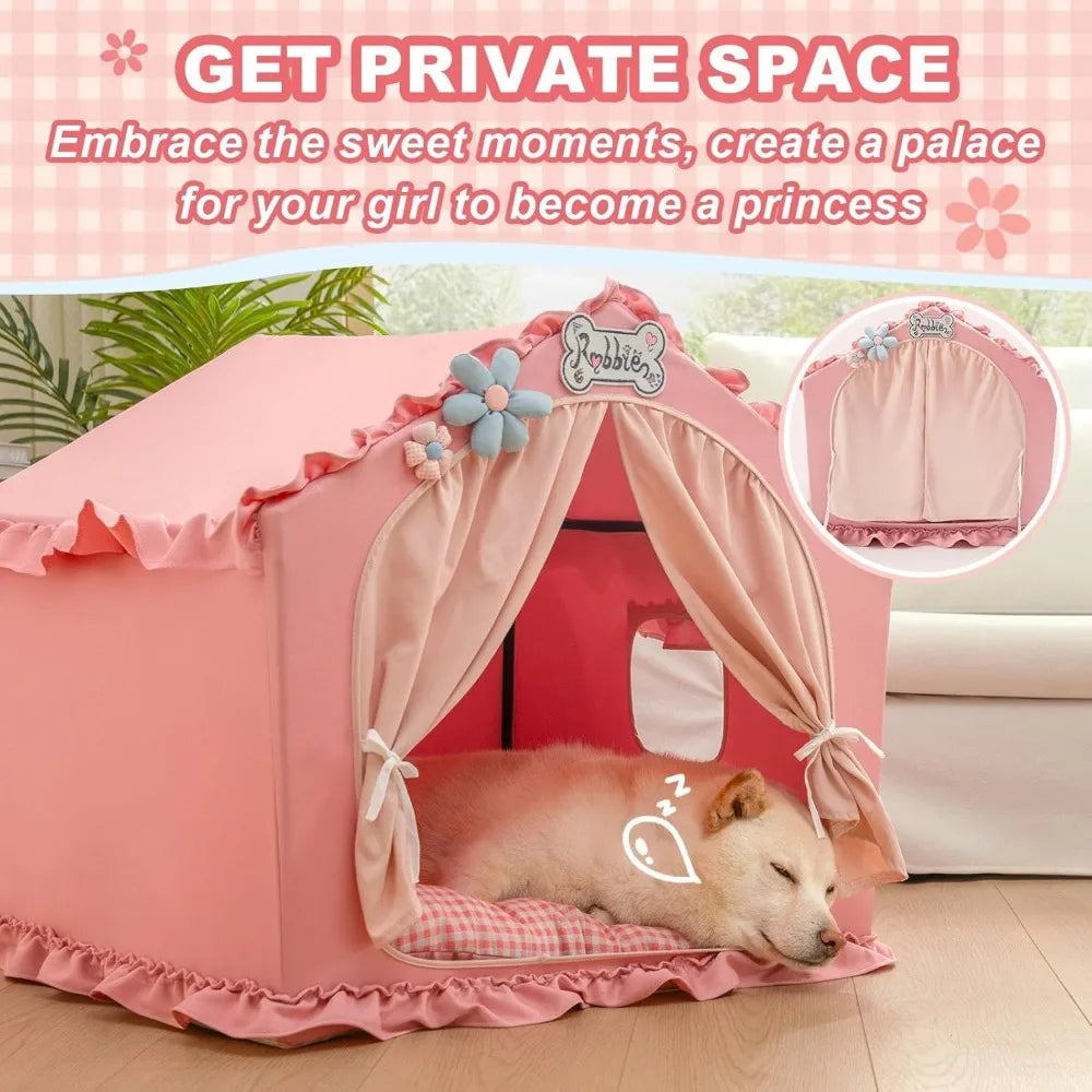 Indoor Dog House with Frame, Cute Dog Tent Bed with Cover Cave, Breathable, Washable, and Foldable House, Suitable for 20-40 Lb