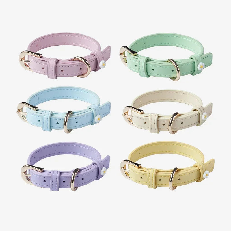 PU Leather Dog Collar with Daisy Decoration Comfortable Pet Collar For Small Dogs Cat Collar Pet Supplies