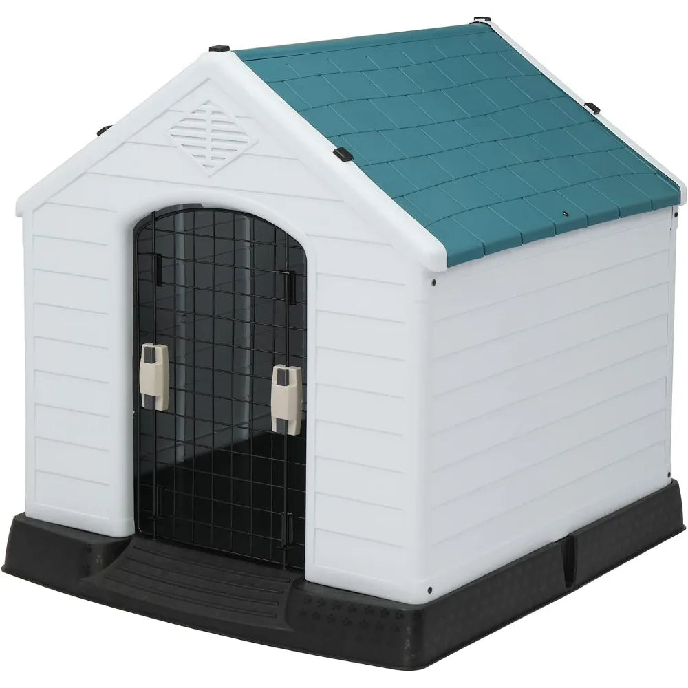 Plastic Dog House, Pet Dog Kennel Water Resistant for Small Medium Sized Dogs with Door, Indoor & Outdoor Use (32.7" H)