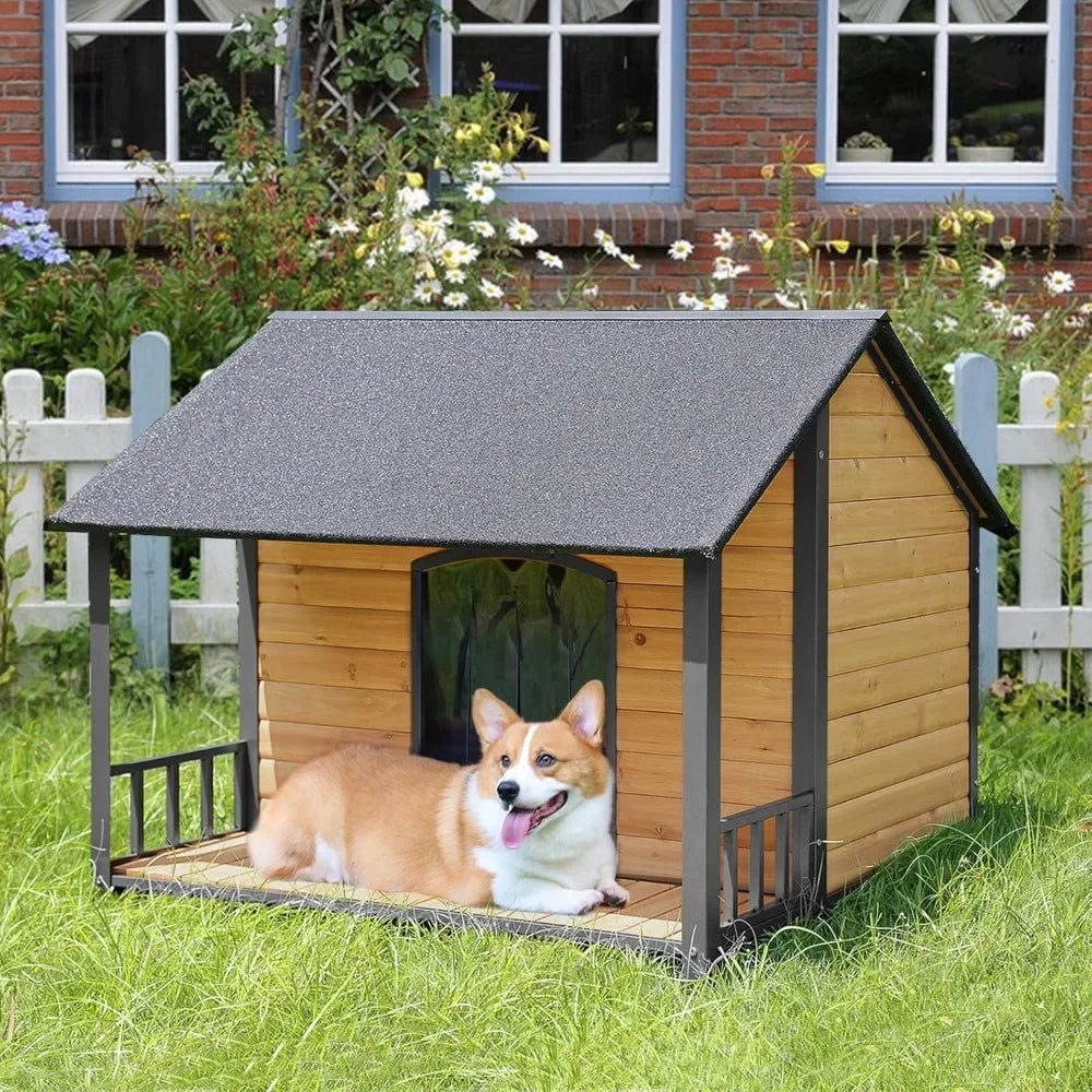 Dog House Outdoor Large Dog Kennel with All-Around Iron Frame Dog Cage Perfect for Small
