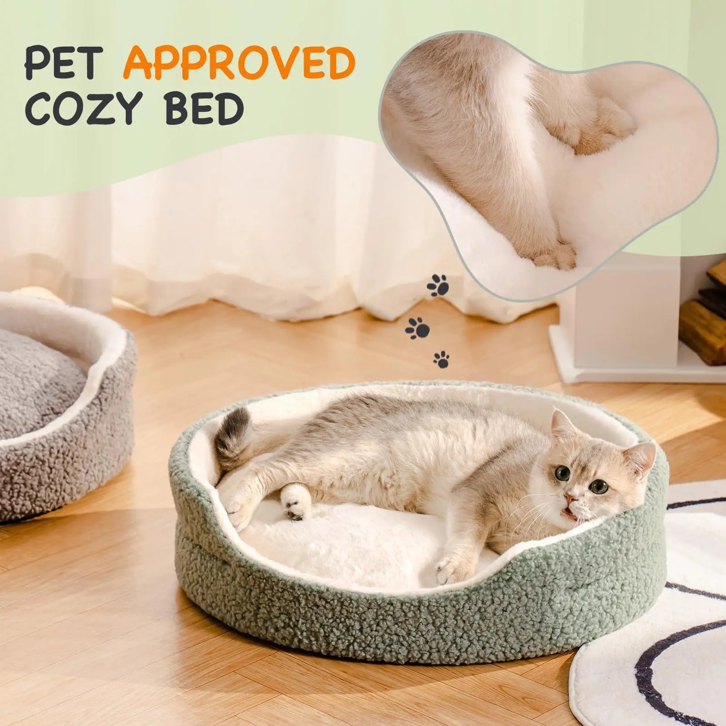 Mewoofun Cat Beds for Indoor Cats - Round Dog Beds for Small Dogs Washable Pet Bed with Non-Slip Bottom for Kitten and Puppy