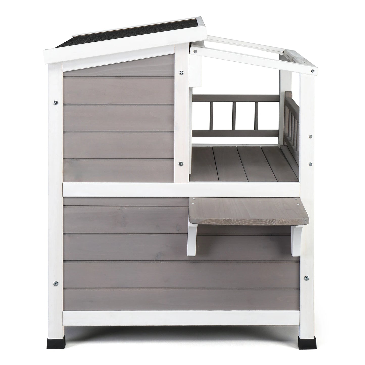 Wooden Cat house 2-Story Indoor Outdoor Luxurious Cat Shelter House with Transparent Canopy, Large Balcony, Openable Weatherproo