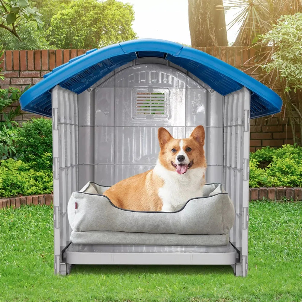 28.7"Large plastic pet house/dog house,with Elevated Base & Easy Maintenance,Adjustable Sunroof Dog House