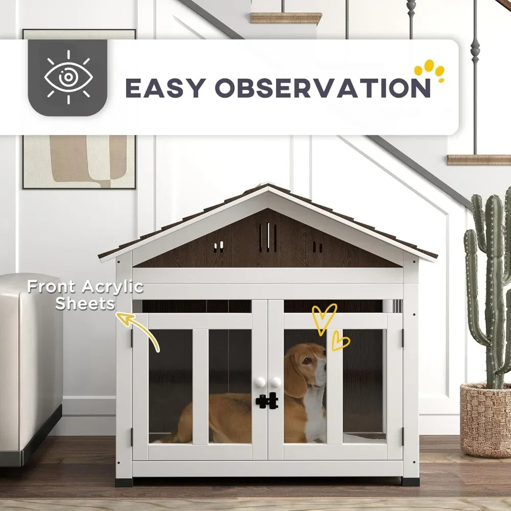 40" Wooden Dog House - Indoor/Outdoor Kennel w/Air Vents & Removable Floor