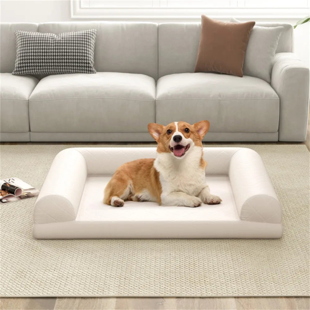 36" Orthopedic Dog Bed,Egg-Foam Dog Crate Bed with 3-Side Bolster and Removable Washable Bed Cover,Beige