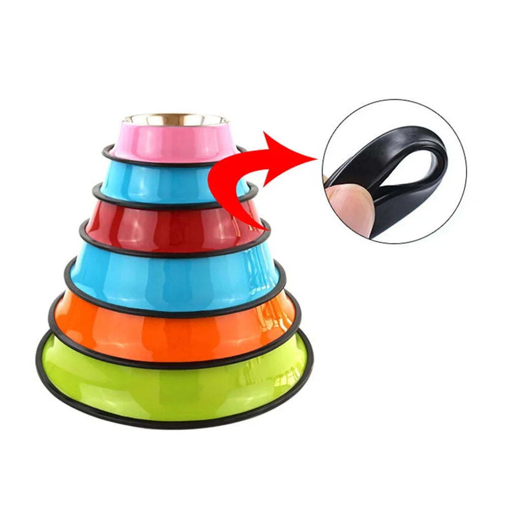 New Pet Dog Stainless Steel Bowls Puppy Cats Food Drink Water Dish Feeder Travel Feeding Non-slip Feeding Dishes Pets Supplies
