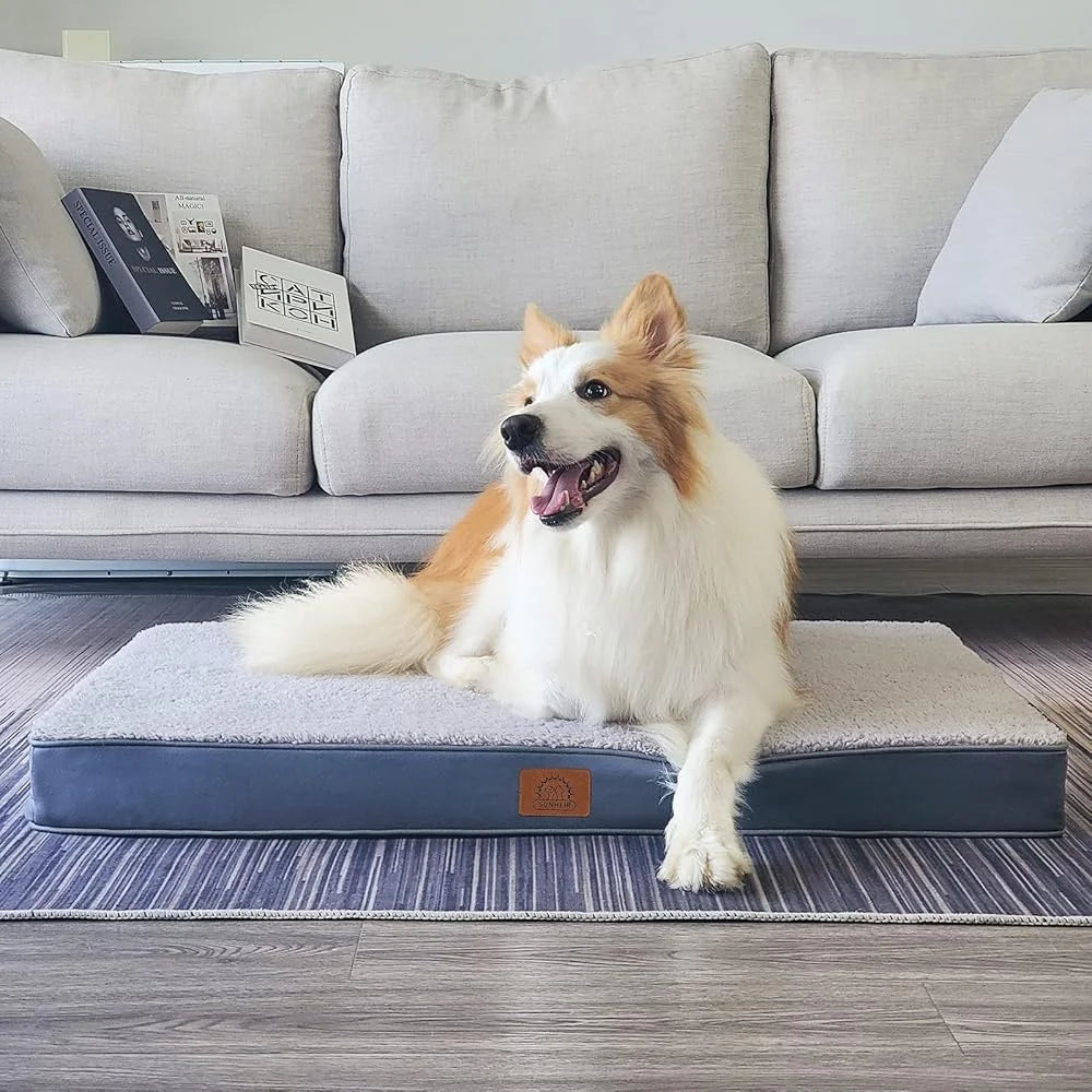 Orthopedic Waterproof Dog Bed Large Dogs Egg Foam Support Removable Washable Cover Anti-Slip Bottom Perfect Crate and Home