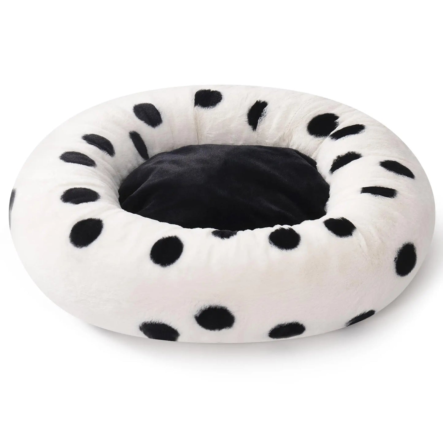 MEWOOFUN Cat Beds Round Washable Bed with Jacquard Shaggy Plush Non-Slip Bottom Calming Pet Bed for Indoor Cat Small Dog