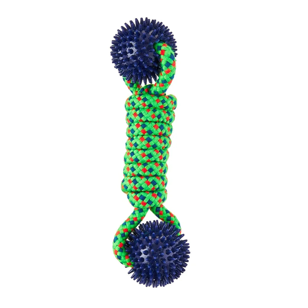 Durable Dog Chew Toy with Rope Coil and Spiky Balls Tug of War Fetch Play Moderate Chewers Fun Engaging Toy