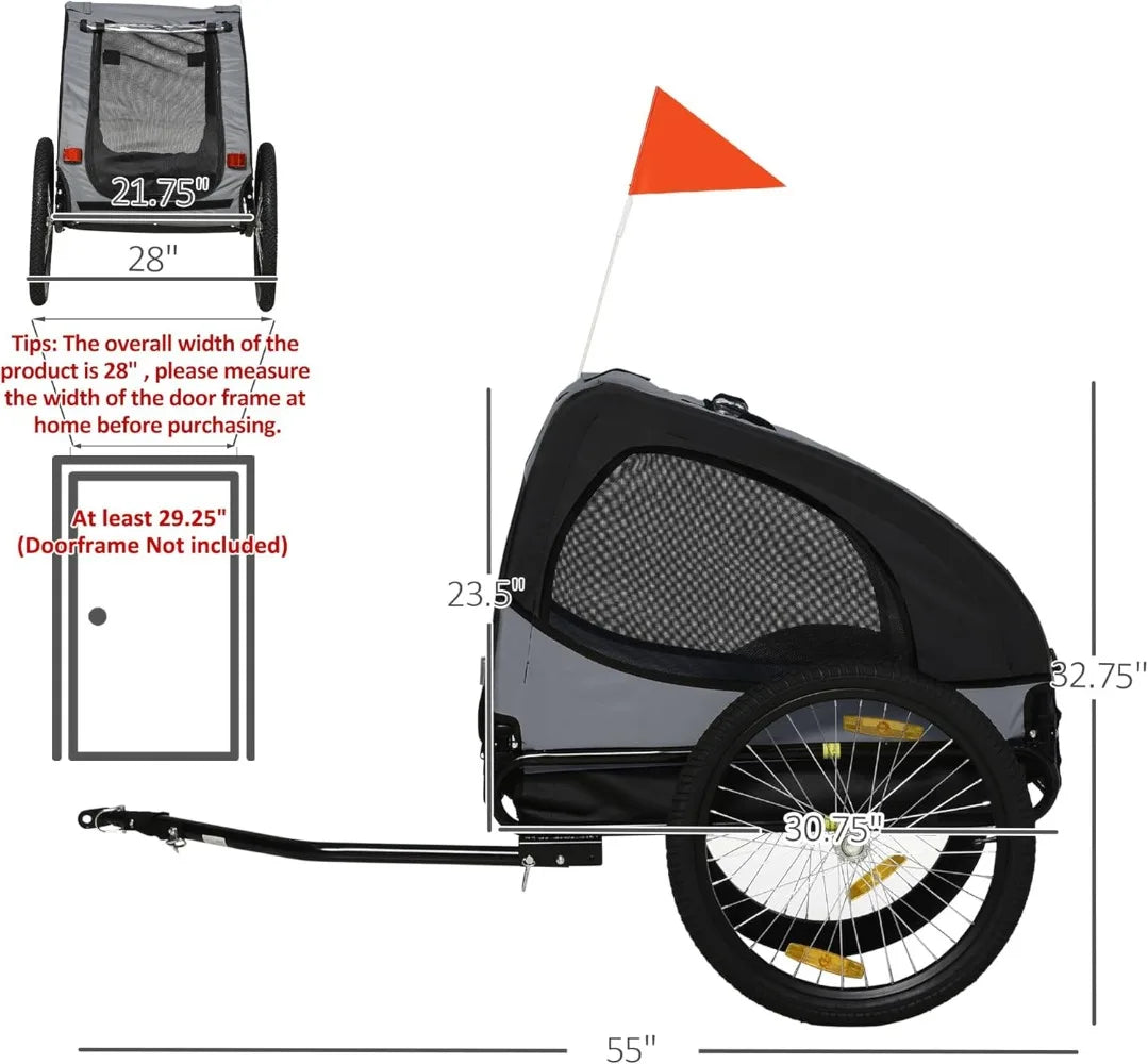 Pet Bike Trailer for Medium Dogs, 29.7 lbs Capacity - Steel Frame & Quick-Release Wheels - Safe Pet Travel with