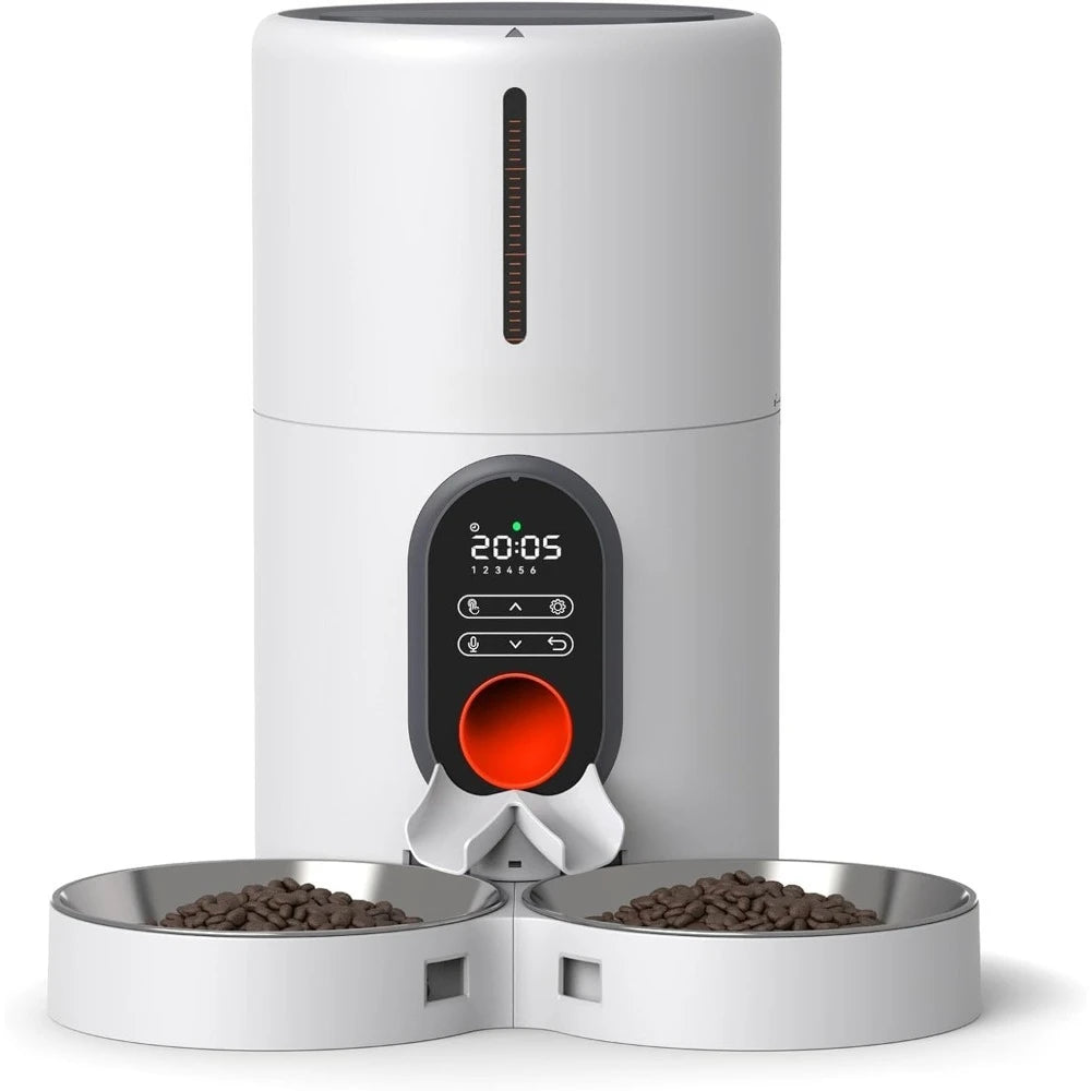 Dual Power Supply Auto Pet Feeder for Cats and Dogs ,Timed Cat Feeder with Stainless Steel Bowl, Programmable 1-6 Meals Control