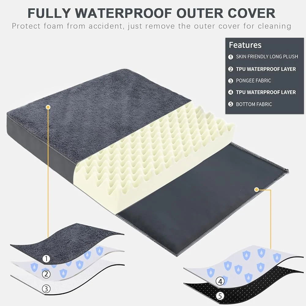 Waterproof Orthopedic Dog Bed Medium Non-Slip Foam Pet Pad Washable Removable Cover Indoor Outdoor Supportive Dog Mat