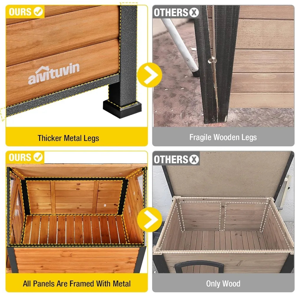Outdoor Dog House, Waterproof Puppy Shelter Indoor Doghouse with Elevated Floor, Anti-Bite Design Dog Home for Small Medium Dogs