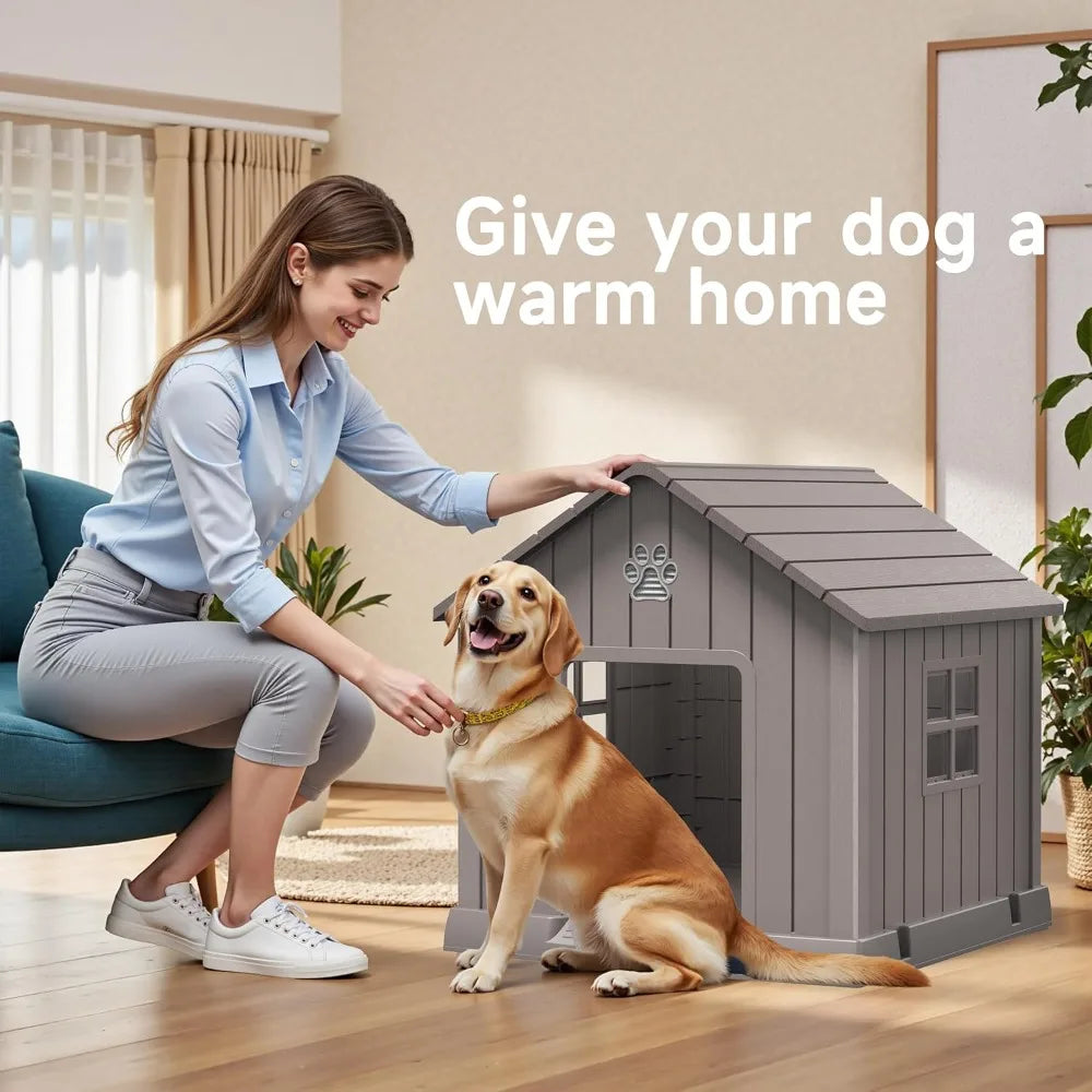 Large Resin Dog House - Indoor & Outdoor Pet Shelter | Water-Resistant, Easy Assembly, Sturdy Dog Kennel with Air Vents & Elevat