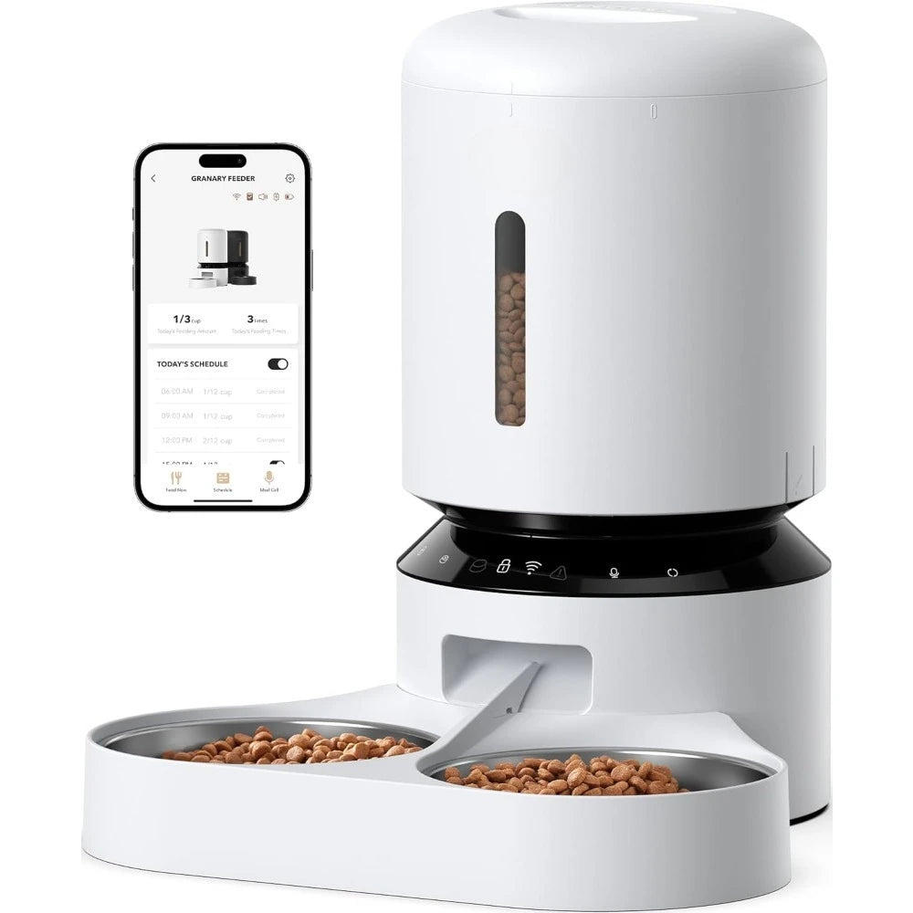 Automatic Cat Feeder, 5G WiFi Pet Feeder for Two Cats or Dogs with Remote Control, 5L Cat Food Dispenser with Low Food Sensor