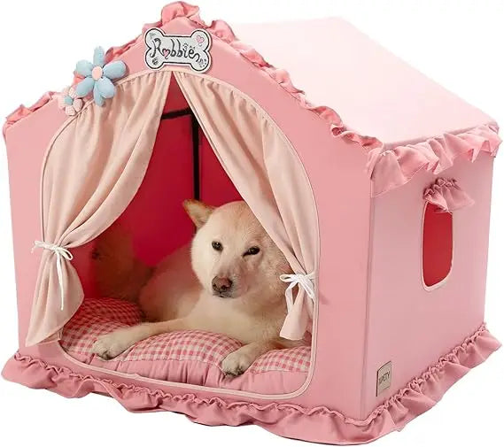 Indoor Dog House with Frame, Cute Dog Tent Bed with Cover Cave, Breathable, Washable, and Foldable House, Suitable for 20-40 Lb