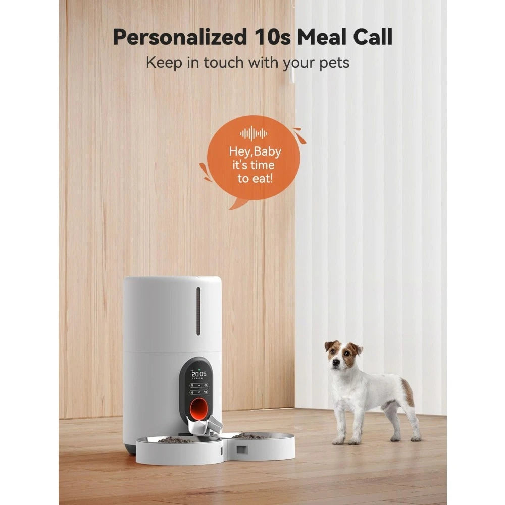Dual Power Supply Auto Pet Feeder for Cats and Dogs ,Timed Cat Feeder with Stainless Steel Bowl, Programmable 1-6 Meals Control