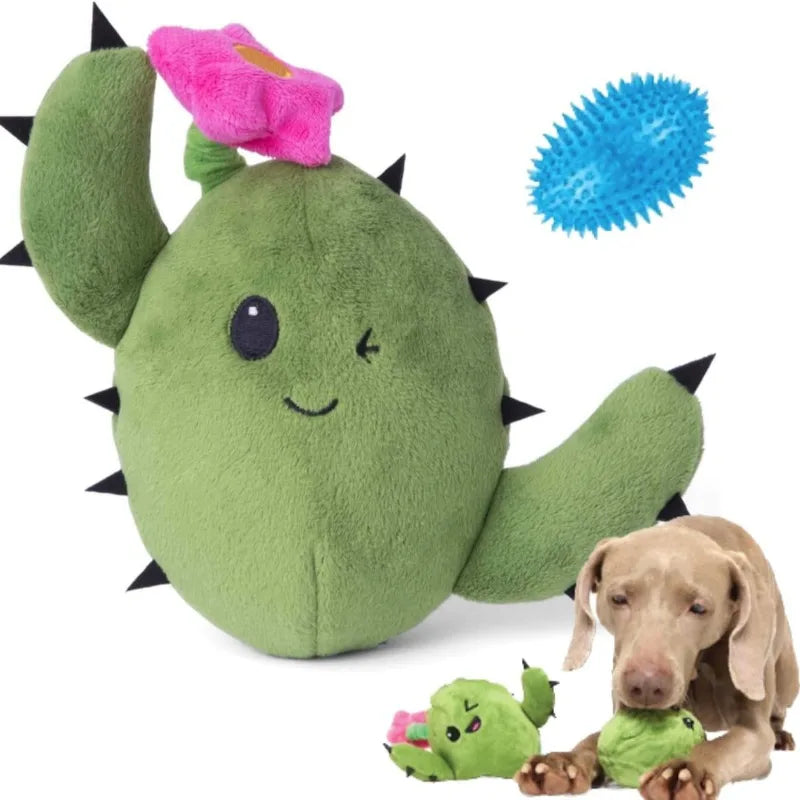 Pet Item 2-in-1 Interactive Plush Dog Toy - Tear and Expose Toy Designed for Dogs - Pet Toy Plush Cactus.