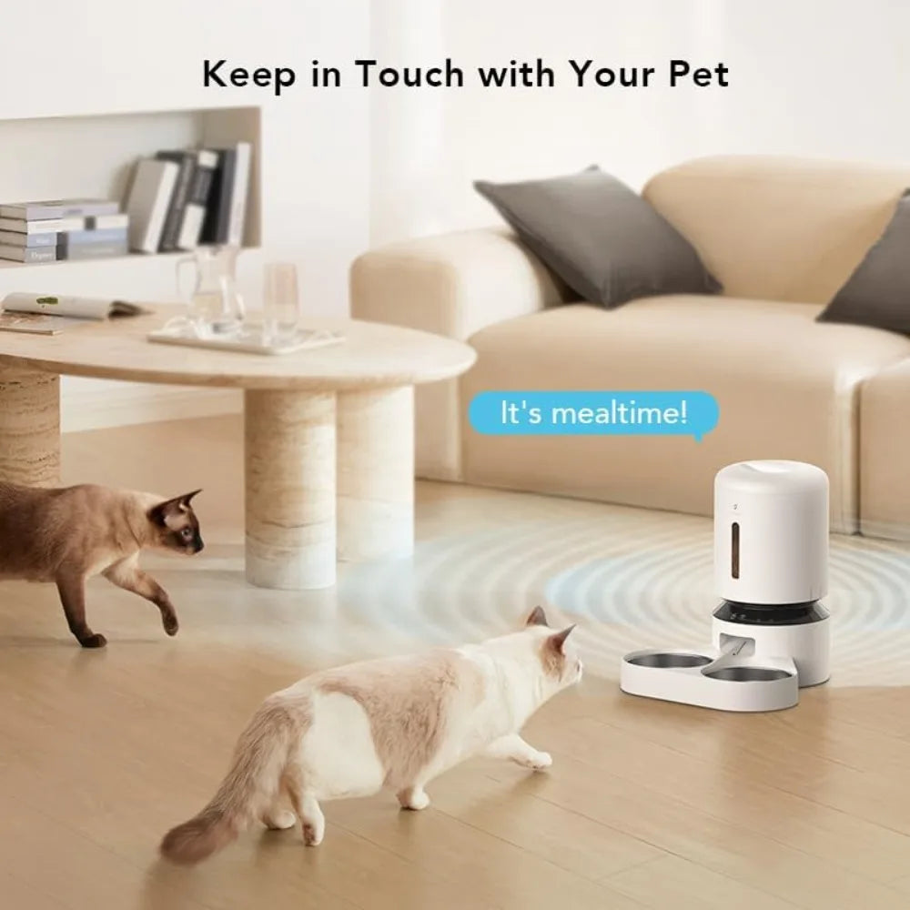 Automatic Cat Feeder, 5G WiFi Pet Feeder for Two Cats or Dogs with Remote Control, 5L Cat Food Dispenser with Low Food Sensor
