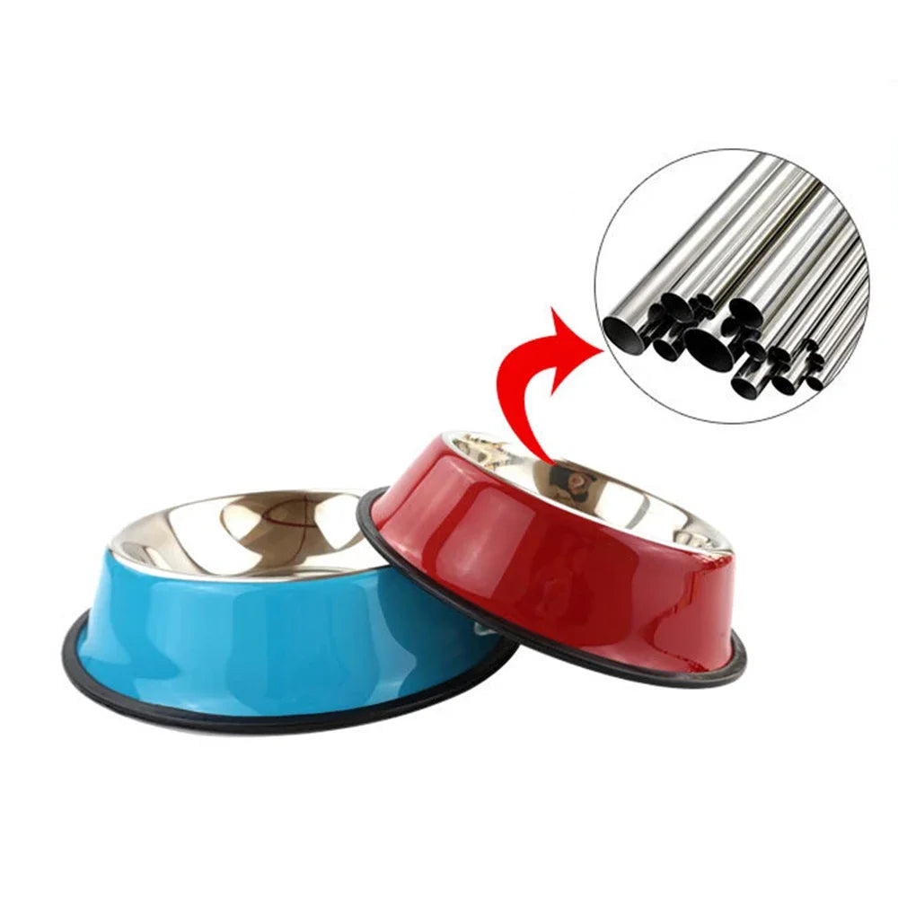New Pet Dog Stainless Steel Bowls Puppy Cats Food Drink Water Dish Feeder Travel Feeding Non-slip Feeding Dishes Pets Supplies