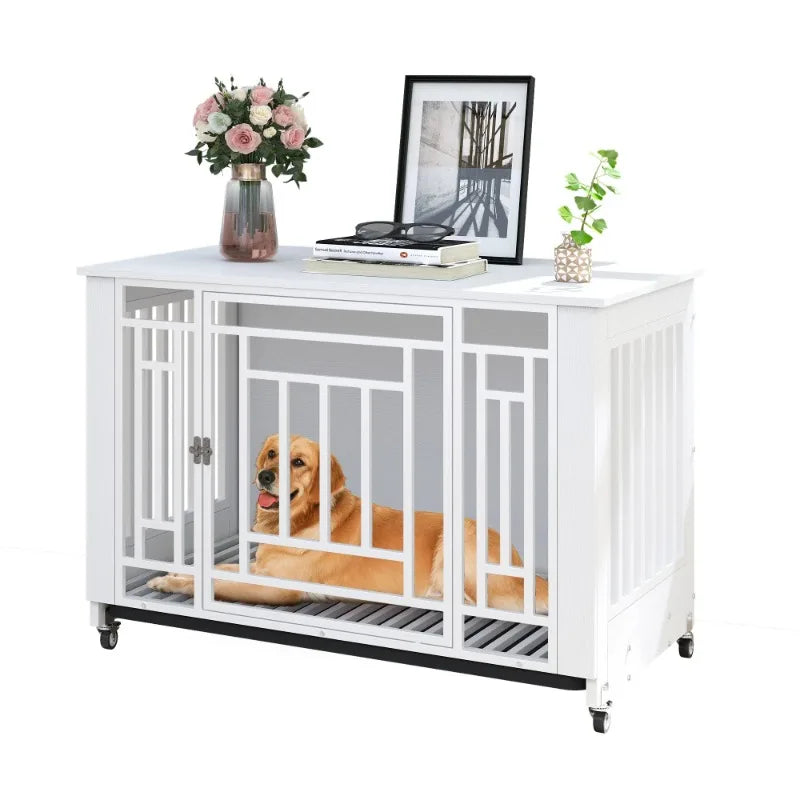 Dextrus Medium Dog Crate with Lockable Door, 38" Heavy Duty Metal Dog Crate and Kennel with Removable Tray and Wheels for Small
