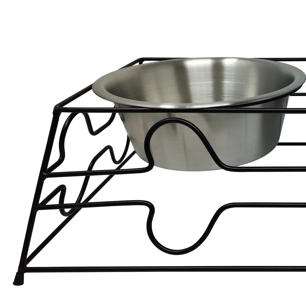 Elevated Dog Bowls Set with Dishwasher Safe Metal Bowls Stylish Black Wire Frame Medium Large Pets Easy Cleanup