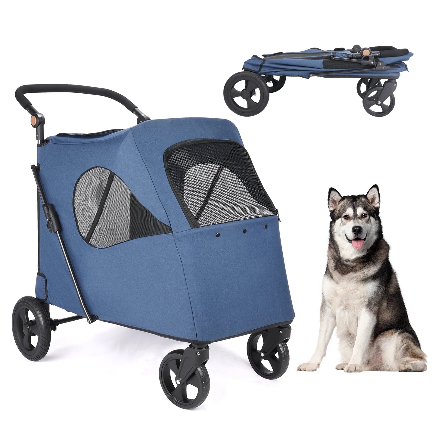 Pet Stroller Universal Wheel Ventilated Oxford Fabric for Medium Size Dogs Two Front Wheels Rotate 360° , Safety