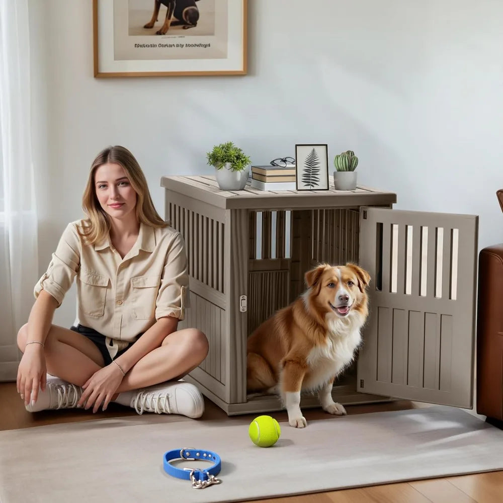 Durable Dog Crate Furniture with Lockable Door,Dog House Indoor for Small Medium Large Dogs (Light Brown, Medium)