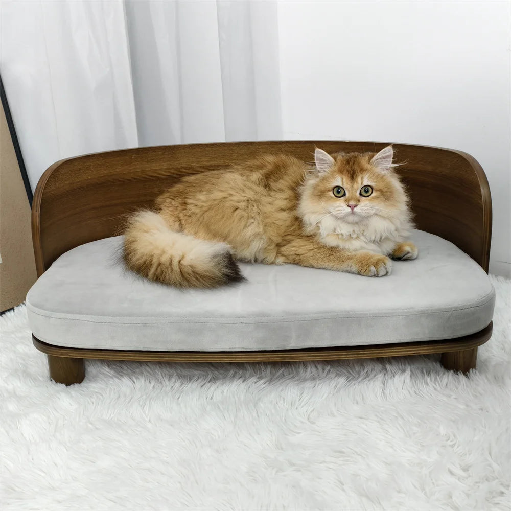 Elevated Dog Bed Pet Kitten Cat Sofa Bed for Small Dogs with Solid Wood Legs and Bent Wood Backrest Removable Washable Cover