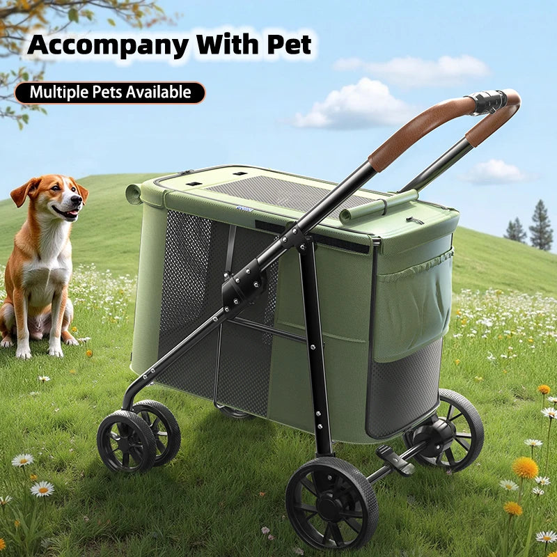 BELLO Large Pet Stroller Camping Cart Large Dog Cart Folding FoldableLarge Space Bearing 30KG for Outdoor Use trolley