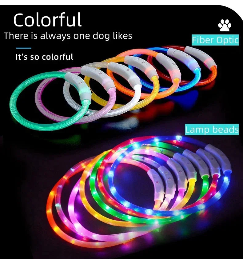 40/50/70cm Led Dog Collar USB Rechargeable Pet Dog Night Luminous Charge Collar Glowing Necklace Collar Safety Night Light