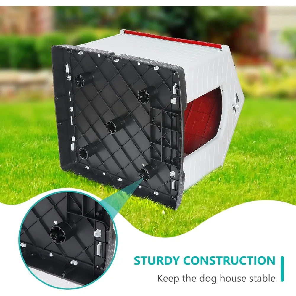 Large Plastic Dog House - Waterproof Dog Kennel with Air Vents and Elevated Floor All Weather Indoor Outdoor Insulated Doghouse