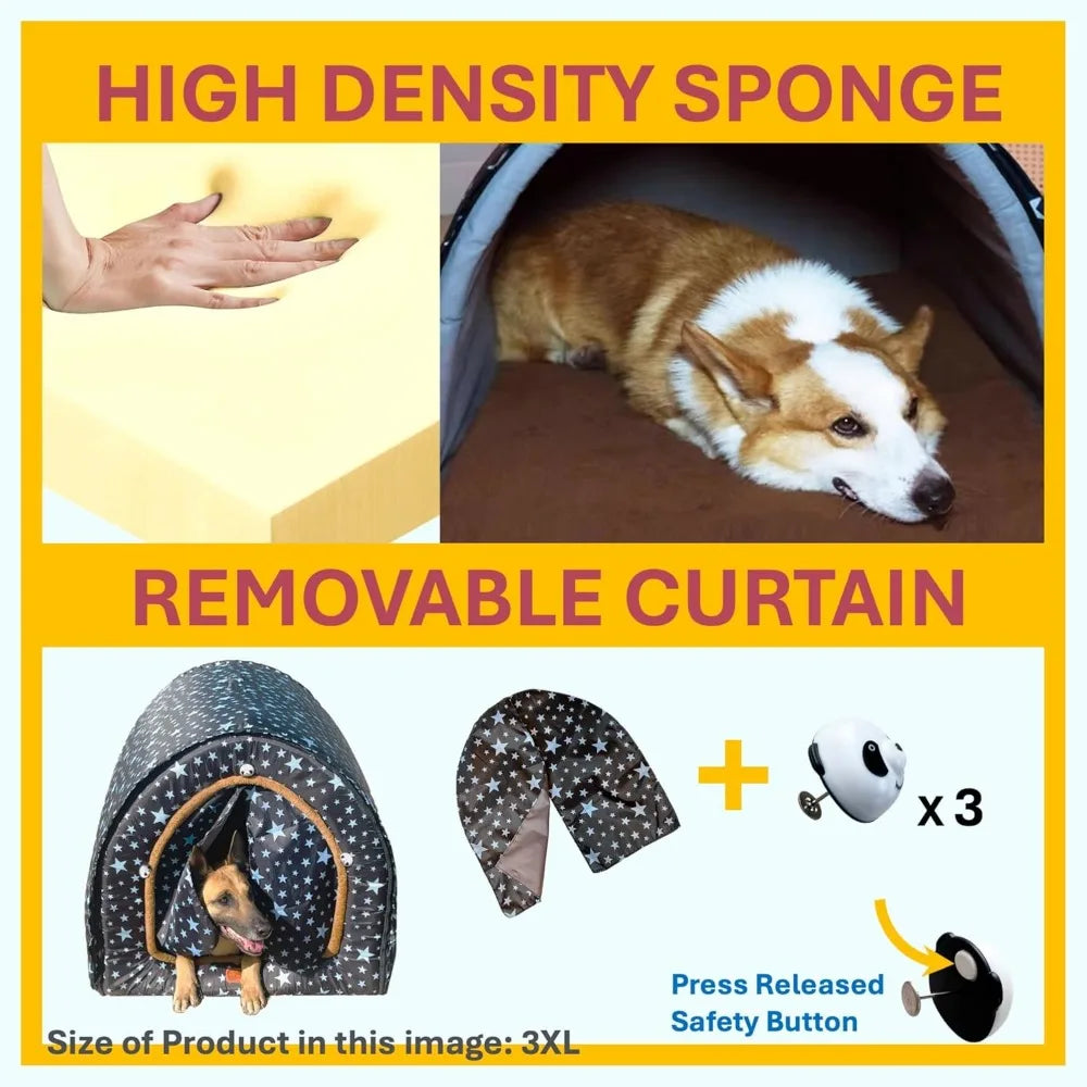 2 in 1 Extra Large Pet Winter House Convertible to Bed with Warm Cushion Mat, 2 Way Indoor Outdoor Warm Dog House Bed, Removable