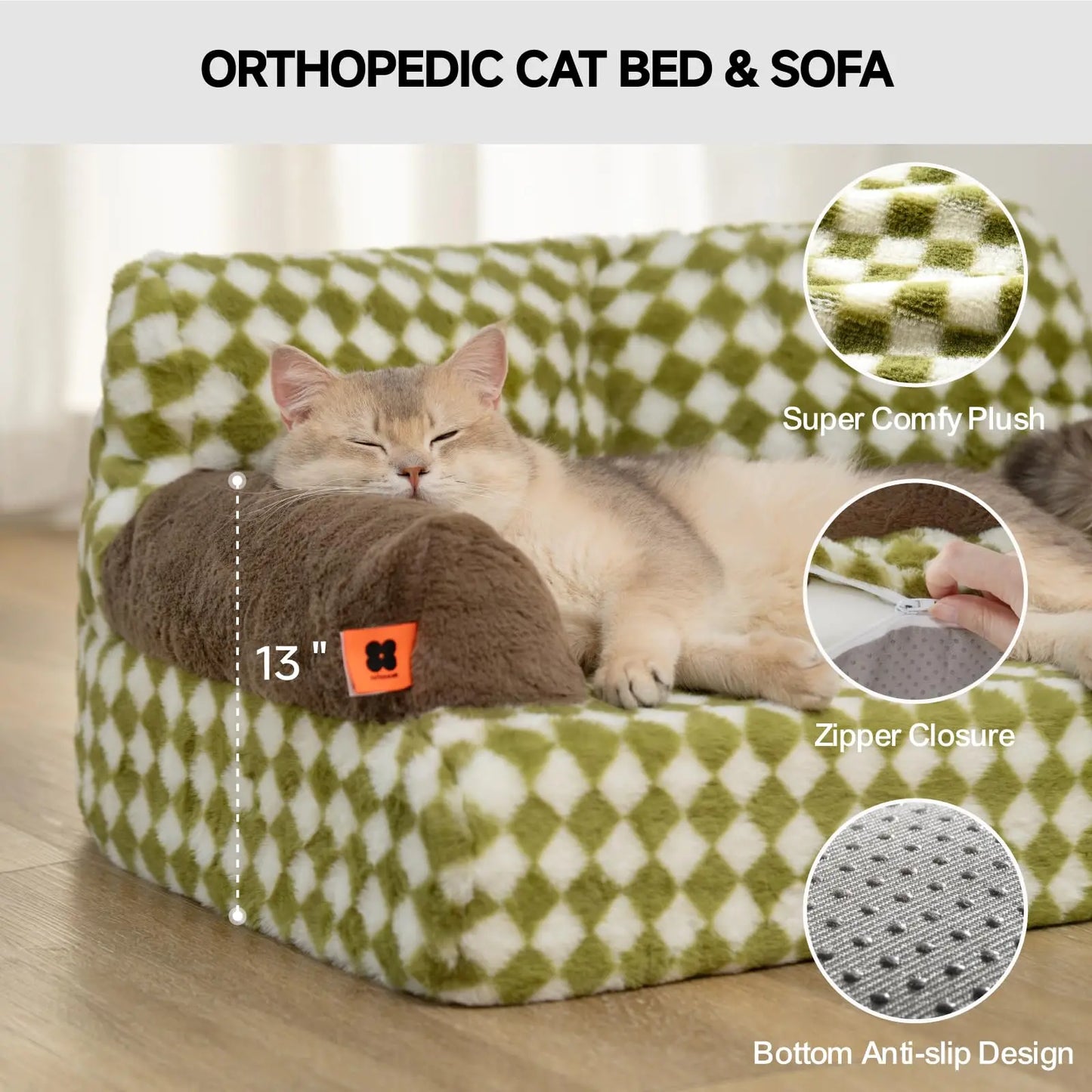 MEWOOFUN Orthopedic Cat Dog Bedswith Removabl Washable Cover Non-Slip Bottom Dog Cat Couch Sofa Bed for Cats Medium Large Dogs