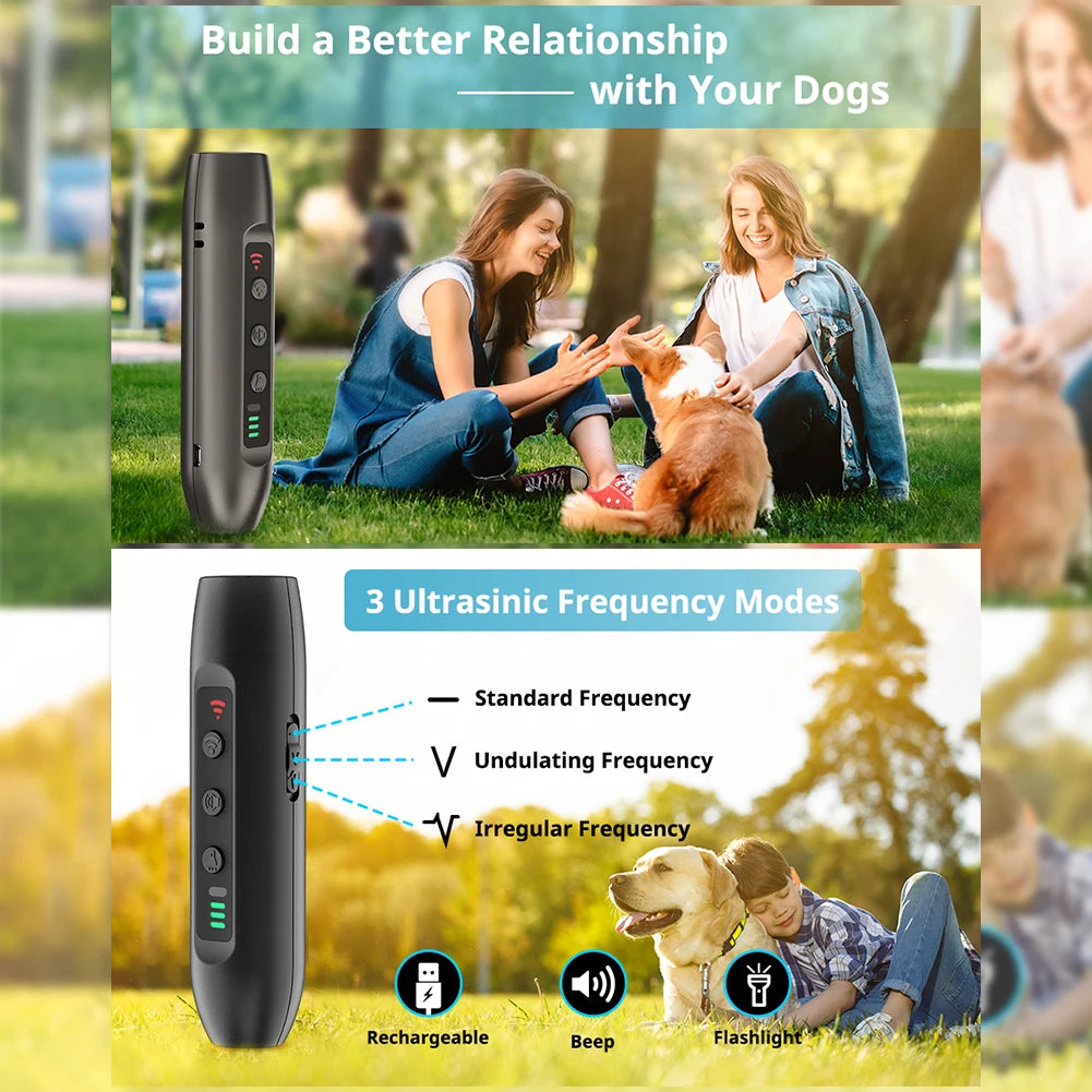 Ultrasonic Dog Repeller Rechargeable Plastic Dog Repellents with LED Flashlight Electronic Training Devices 3 Modes Pet Supplies