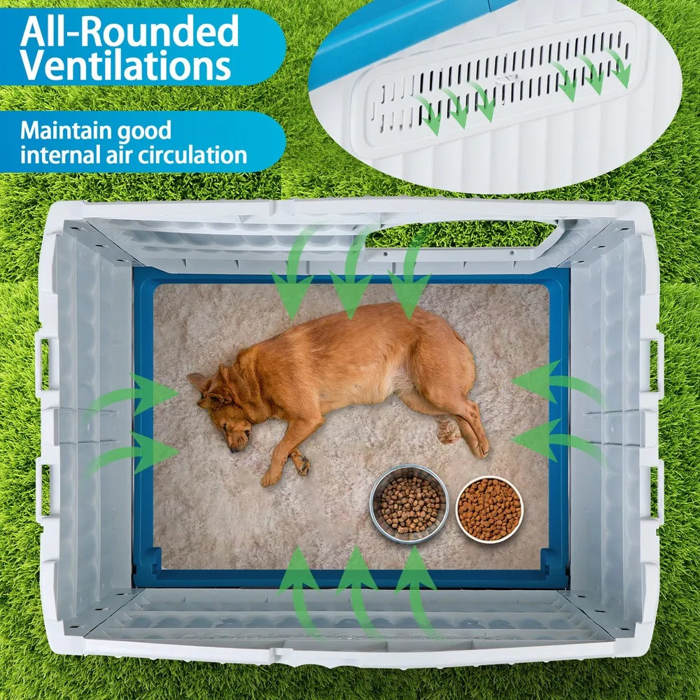 Large Plastic Dog House Puppy Shelter with Liftable Roof & Detachable Base Blue