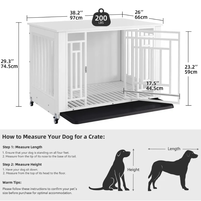 Dextrus Medium Dog Crate with Lockable Door, 38" Heavy Duty Metal Dog Crate and Kennel with Removable Tray and Wheels for Small