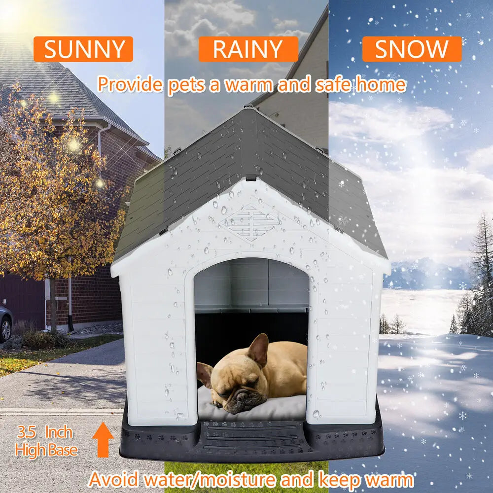 Dog House for Small to Medium Sized Outdoor Water Resistant with Air Vents Grey